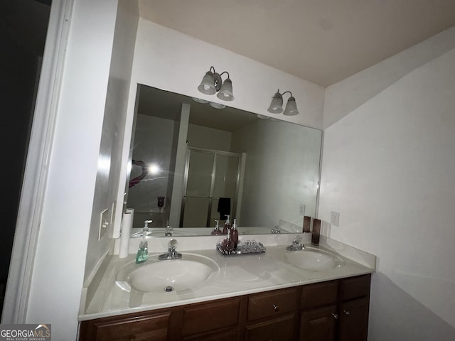 3627 Mcclaren Way, Lawrenceville, GA 30044 - full bath featuring a sink, double vanity, and a stall shower