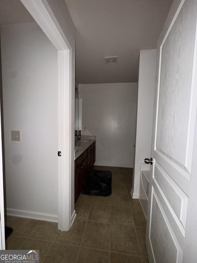 3627 Mcclaren Way, Lawrenceville, GA 30044 - bathroom with visible vents, baseboards, vanity, a bathtub, and tile patterned flooring