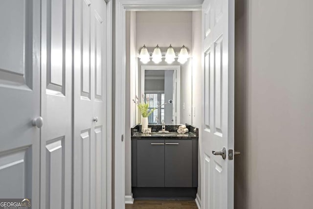 bathroom with vanity and wood finished floors