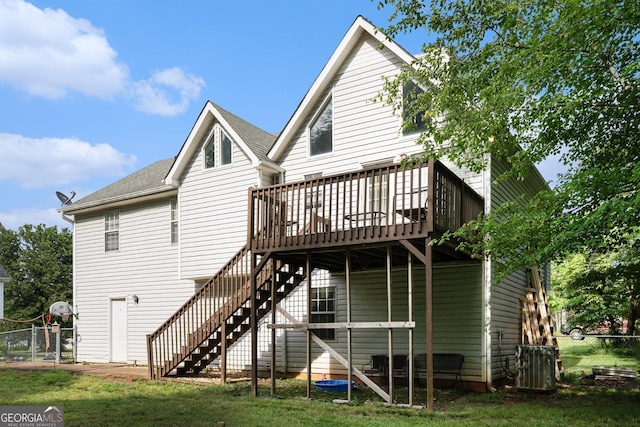 130 Manning Mill Rd NW, Adairsville, GA 30103 - rear view of property with stairs, a wooden deck, central AC, and roof with shingles