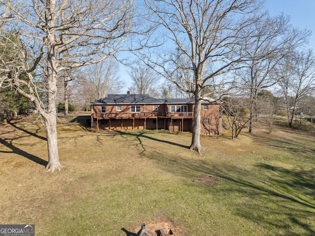 340 Lavista Dr, Blue Ridge, GA 30513 - exterior space featuring a yard, a wooden deck, and a chimney