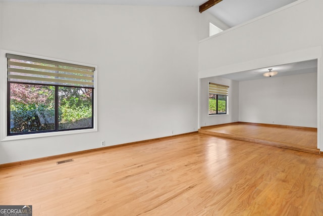 890 Muirfield Rdg, Marietta, GA 30068 - empty room featuring visible vents, baseboards, light wood-type flooring, and beam ceiling