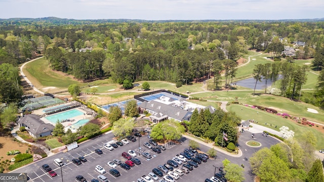 890 Muirfield Rdg, Marietta, GA 30068 - birds eye view of property featuring a water view, a wooded view, and view of golf course