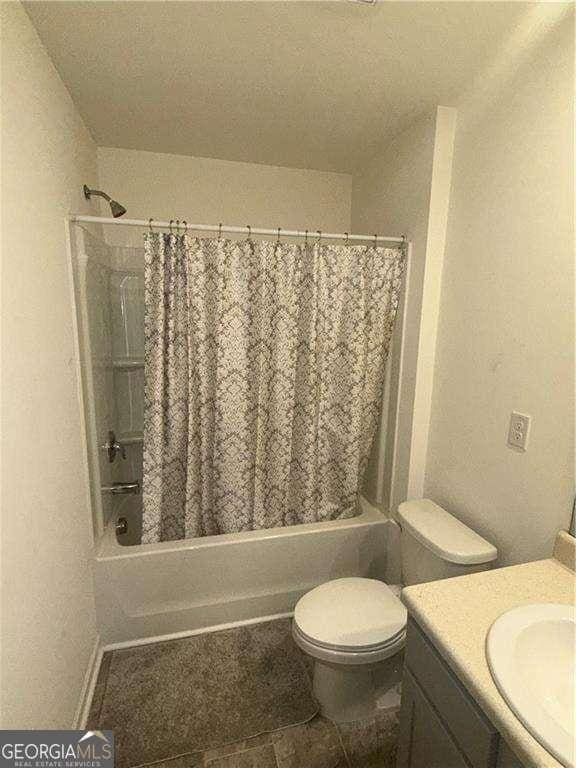 184 Grafton St, Hampton, GA 30228 - bathroom with toilet, shower / bath combo with shower curtain, and vanity