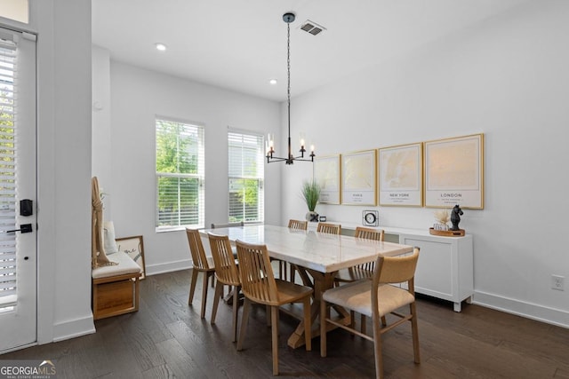2614 Talley St, Decatur, GA 30030 - dining area featuring visible vents, an inviting chandelier, dark wood-type flooring, and recessed lighting