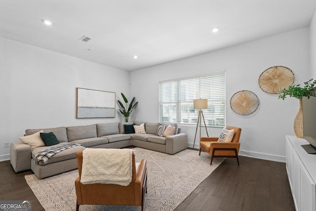 2614 Talley St, Decatur, GA 30030 - living room with baseboards, recessed lighting, and dark wood-style flooring