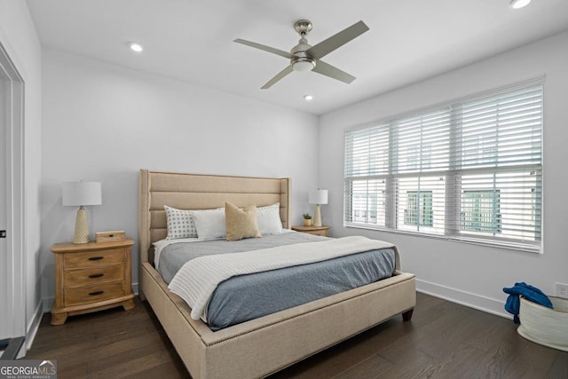 2614 Talley St, Decatur, GA 30030 - bedroom with dark wood finished floors, baseboards, a ceiling fan, and recessed lighting