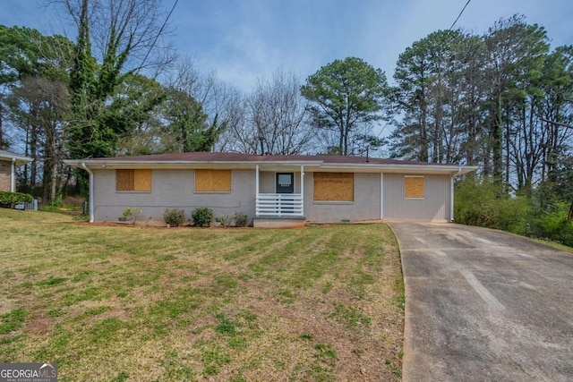 4094 E Glade Ct, Decatur, GA 30035 - ranch-style home featuring concrete driveway, brick siding, crawl space, and a front lawn