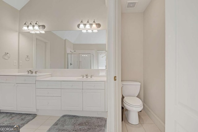 5177 Cabot Creek Dr, Buford, GA 30518 - full bathroom with a stall shower, tile patterned floors, and double vanity