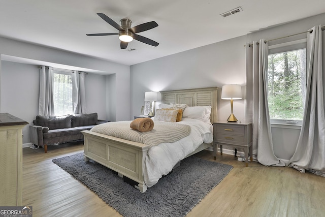 214 Windgate Ct, Peachtree City, GA 30269 - bedroom featuring multiple windows, light wood-style flooring, and ceiling fan