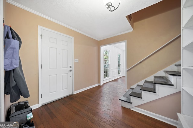985 Lake Haven Ct, Roswell, GA 30076 - foyer entrance featuring stairway, baseboards, crown molding, and wood finished floors