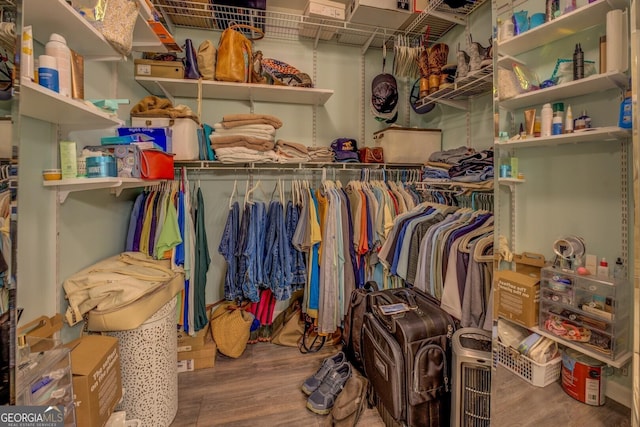walk in closet featuring wood finished floors