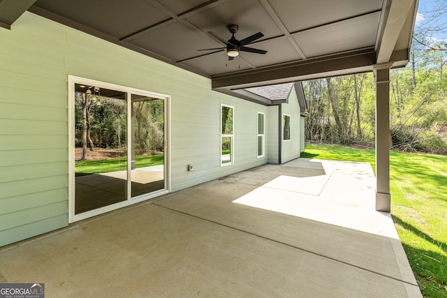 view of patio featuring a ceiling fan