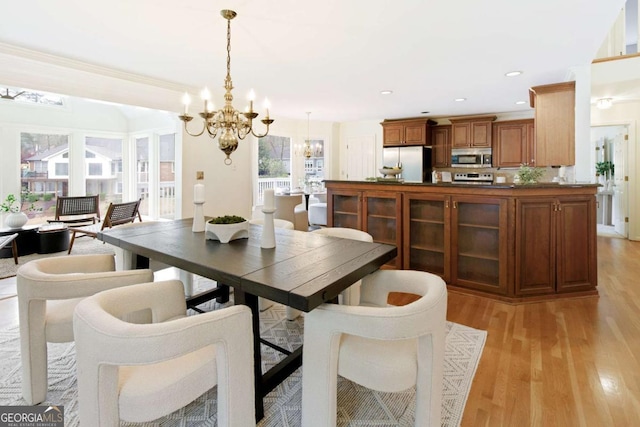 3711 Spinnaker Cir, Alpharetta, GA 30005 - dining space with a chandelier, light wood-style floors, and recessed lighting