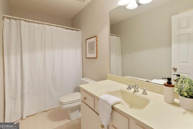 3711 Spinnaker Cir, Alpharetta, GA 30005 - full bathroom featuring tile patterned flooring, toilet, vanity, and a shower with curtain