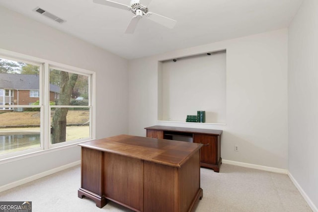3711 Spinnaker Cir, Alpharetta, GA 30005 - office featuring baseboards, light colored carpet, and ceiling fan