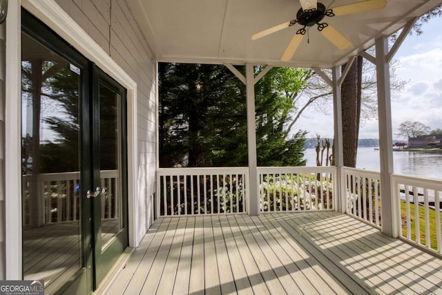 3711 Spinnaker Cir, Alpharetta, GA 30005 - wooden deck featuring a water view and ceiling fan