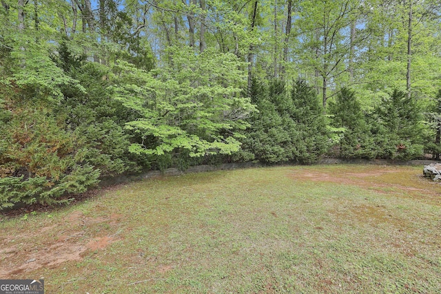 view of yard featuring a wooded view