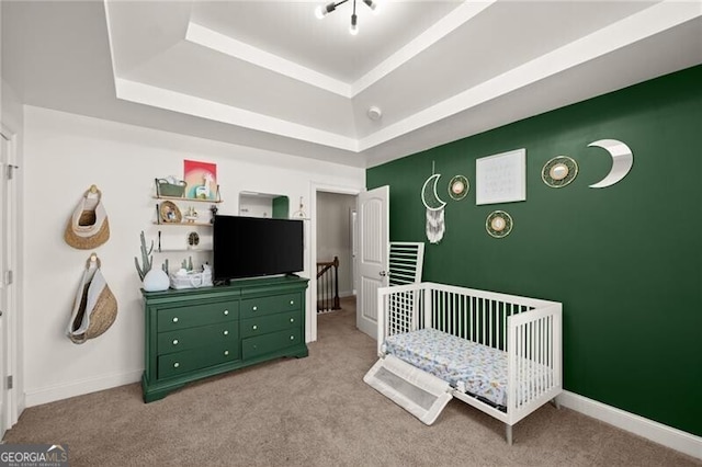 4735 Belcrest Way, Cumming, GA 30040 - bedroom with a tray ceiling, baseboards, and carpet floors