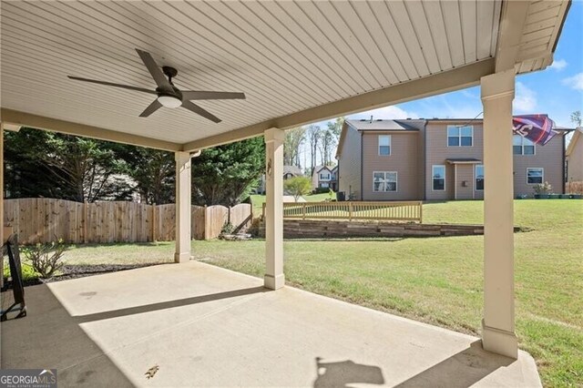 4735 Belcrest Way, Cumming, GA 30040 - view of patio / terrace featuring a residential view, fence, and a ceiling fan