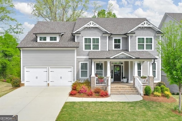 412 Nickajack Retreat Ln, Smyrna, GA 30082 - craftsman-style home with a porch, a front yard, a garage, and concrete driveway