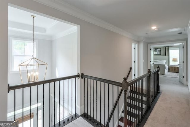 412 Nickajack Retreat Ln, Smyrna, GA 30082 - hall with plenty of natural light, a notable chandelier, an upstairs landing, and carpet
