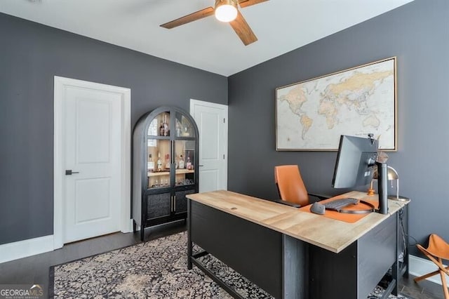 412 Nickajack Retreat Ln, Smyrna, GA 30082 - home office with baseboards, a ceiling fan, and wood finished floors