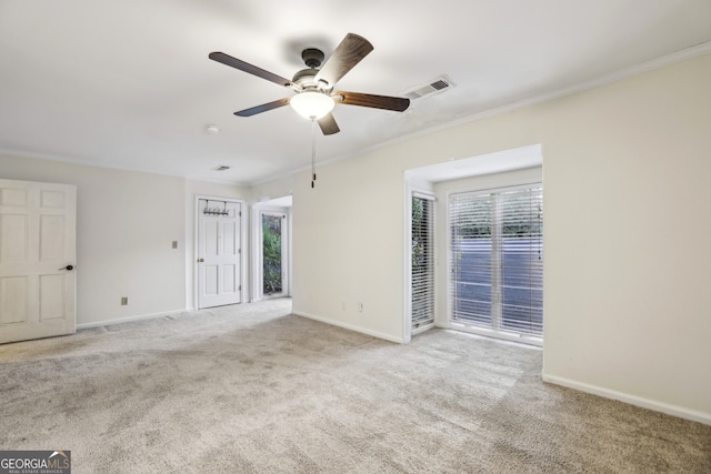 45 Willow Gln NE, Atlanta, GA 30342 - spare room featuring a ceiling fan, baseboards, ornamental molding, and carpet
