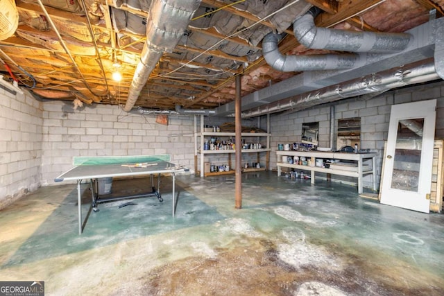view of unfinished basement