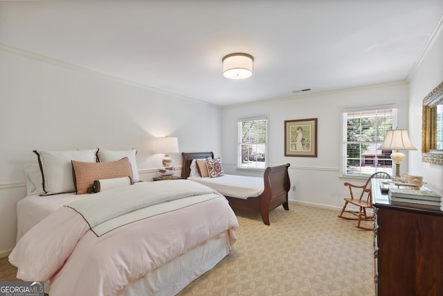 2000 Old Dominion Rd, Atlanta, GA 30350 - bedroom featuring light carpet, baseboards, ornamental molding, and visible vents