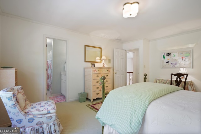 2000 Old Dominion Rd, Atlanta, GA 30350 - carpeted bedroom featuring ensuite bathroom, baseboards, and ornamental molding