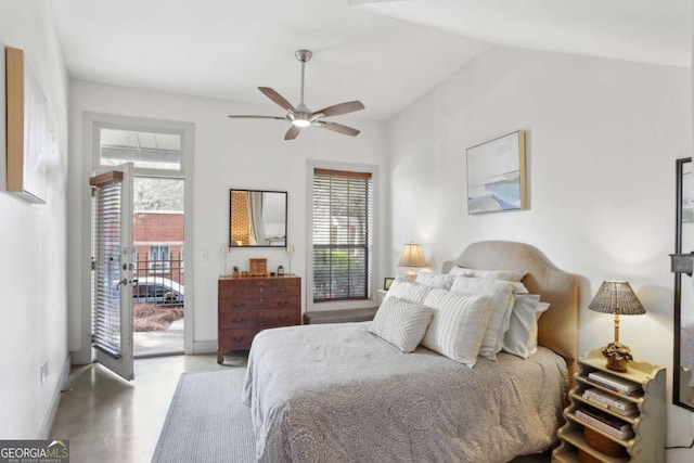 791 Wylie St SE Unit 1111, Atlanta, GA 30316 - bedroom featuring a ceiling fan, access to exterior, multiple windows, and vaulted ceiling