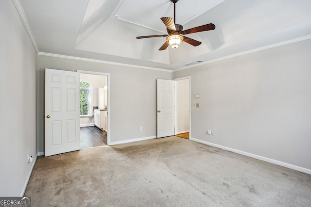 4284 Windy Gap Ct NW, Kennesaw, GA 30144 - unfurnished bedroom with carpet, a tray ceiling, ornamental molding, visible vents, and baseboards
