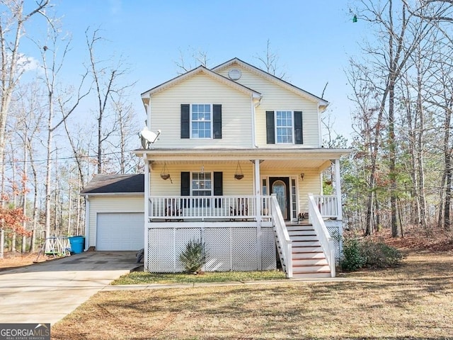 45 Hunters Ridge Ct, Covington, GA 30014 - view of front of house featuring covered porch, a garage, driveway, and stairs