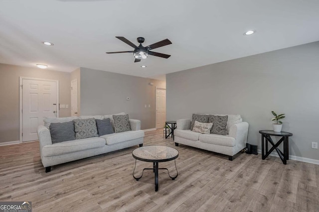 182 Hickory Dr, Ringgold, GA 30736 - living area featuring recessed lighting, baseboards, a ceiling fan, and wood finished floors