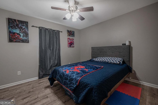 182 Hickory Dr, Ringgold, GA 30736 - bedroom with wood finished floors, ceiling fan, and baseboards