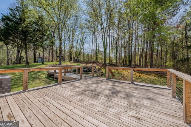 182 Hickory Dr, Ringgold, GA 30736 - wooden terrace with central AC unit and a lawn