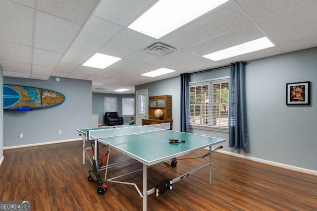6201 Neely Farm Dr, Peachtree Corners, GA 30092 - game room with wood finished floors, baseboards, and a drop ceiling
