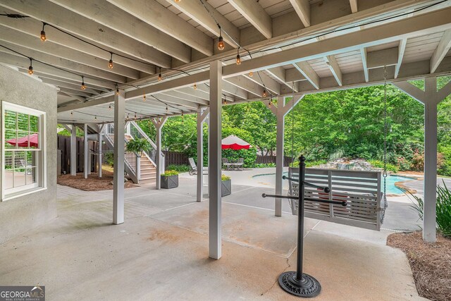 6201 Neely Farm Dr, Peachtree Corners, GA 30092 - view of patio featuring stairway and a fenced backyard