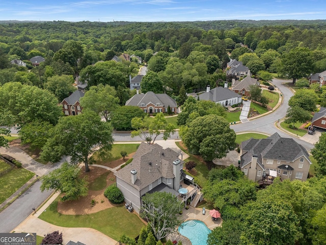 6201 Neely Farm Dr, Peachtree Corners, GA 30092 - aerial view of residential area featuring a heavily wooded area and a pool area