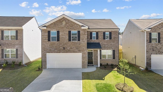 1612 Oakbrook Pond Pl, Dacula, GA 30019 - traditional home with brick siding, driveway, an attached garage, and a front yard