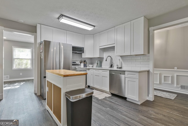 325 Sweetbriar Ln, Griffin, GA 30224 - kitchen with a sink, butcher block countertops, white cabinetry, and stainless steel appliances