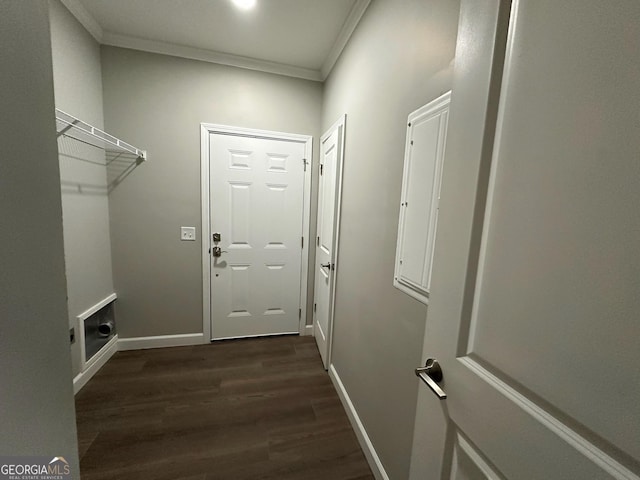 16 Pear St, Ludowici, GA 31316 - interior space featuring dark wood-style flooring, ornamental molding, and baseboards