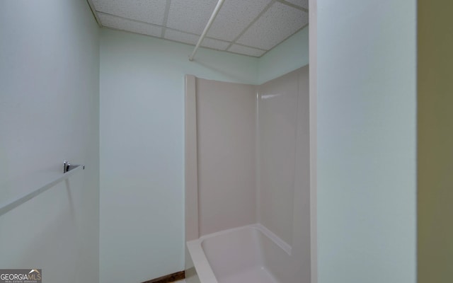 186 Foxdale Dr, Toccoa, GA 30577 - bathroom with walk in shower and a paneled ceiling