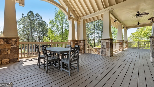 347 Woodridge Pass, Canton, GA 30114 - wooden deck featuring outdoor dining area and ceiling fan