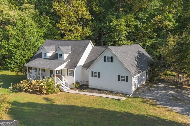 19 Mccrary Ct, Ellijay, GA 30536 - cape cod home with a garage, a front yard, a porch, and driveway