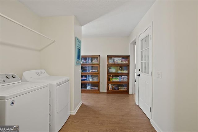 19 Mccrary Ct, Ellijay, GA 30536 - laundry area featuring baseboards, laundry area, washing machine and clothes dryer, and wood finished floors