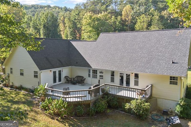 19 Mccrary Ct, Ellijay, GA 30536 - back of house with french doors, a shingled roof, and a wooden deck