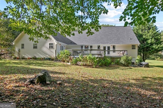 19 Mccrary Ct, Ellijay, GA 30536 - back of house featuring a deck and a lawn