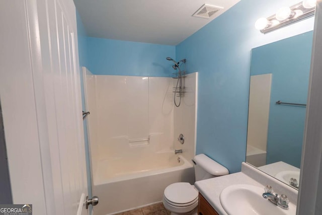 170 Shoal Park Dr, Mcdonough, GA 30252 - bathroom featuring bathing tub / shower combination, vanity, visible vents, toilet, and tile patterned floors